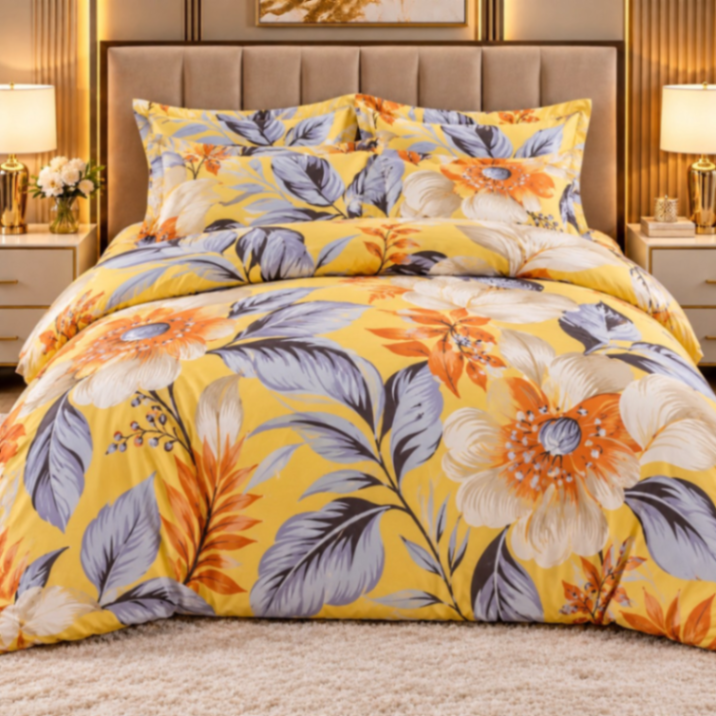 Yellow Floral 3-Piece Bedsheet Set