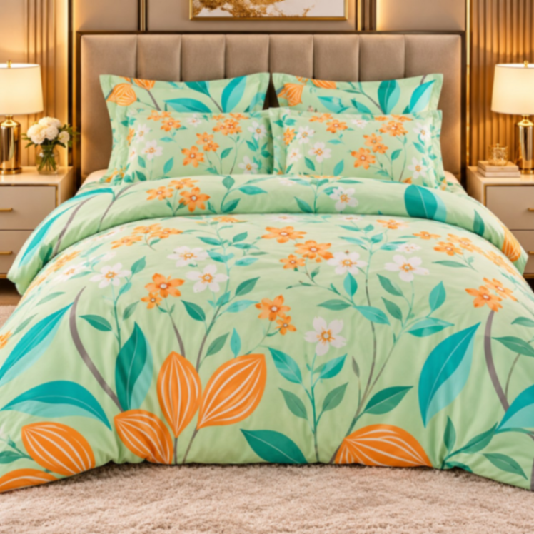 Mint Green Floral Bedsheet Set – 3 Pieces