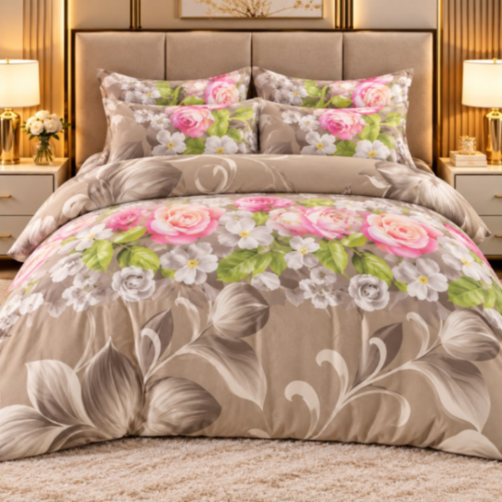 Taupe Floral Bedsheet Set – 3 Pieces