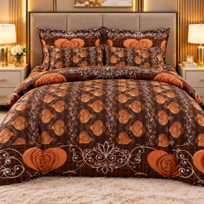 Brown Ornamental 3-Piece Bedsheet Set